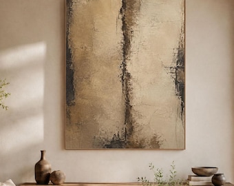Wabi Sabi Textured Abstract Painting, Earth Tone Plaster Wall Art, Minimalist Handmade Canvas for Living Room or Office Housewarming Gift