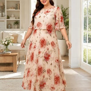 plus size garden party dress Vestido Maxi Pleated - Amarillo/Combo Its neckline is a synergy of V Garden Party