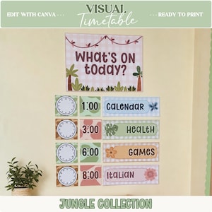 Cartões de Horário Diário para Sala de Aula na Selva, Quadro de Horários Visual para Educação Infantil, Cartões de Rotina Escolar, Exibição de Horários para Creche, Recursos Visuais JN1