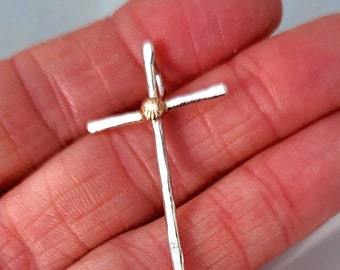 Sterling Silver Cross with 14k Gold shot