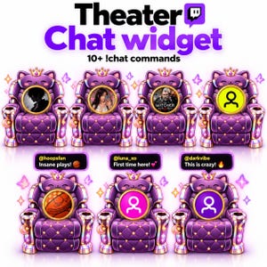 Twitch Theater Chat Widget Purple | Kawaii Lavender Gem Seats Interactive Commands  StreamElements | YouTube Kick VTuber pngtuber overlays
