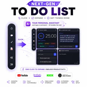 AI OBS Widget for Streamers | Pomodoro Timer, To Do List , Quick Notes , Task List For Twitch, Tasklist | StreamElements YouTube Kick