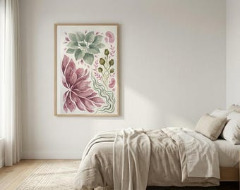 Botanical Wall Art Print | Poppy Flower Watercolor | Printable Wall Art | Bedroom Decor