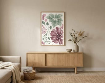 Botanical Wall Art Print | Poppy Watercolor Poster | Printable Wall Art | Bedroom Decor