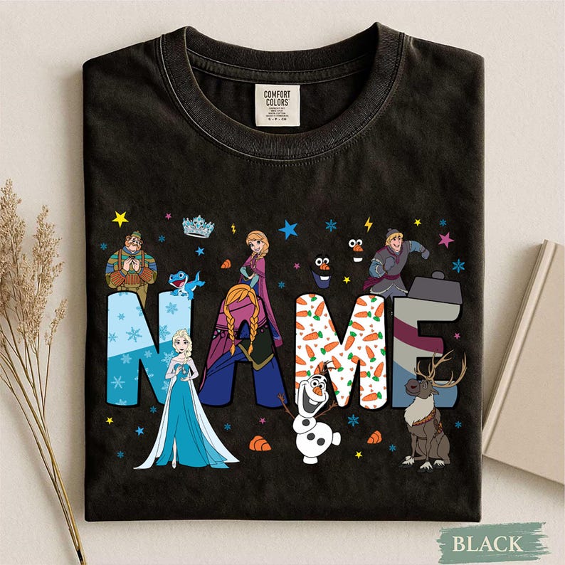 Personalized Frozen Inspired Name T-Shirt: Elsa, Olaf, Sven Characters image 7