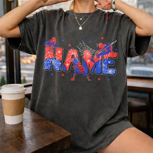 Custom Spiderman Name T-Shirt: Personalized Superhero Fan Apparel image 3