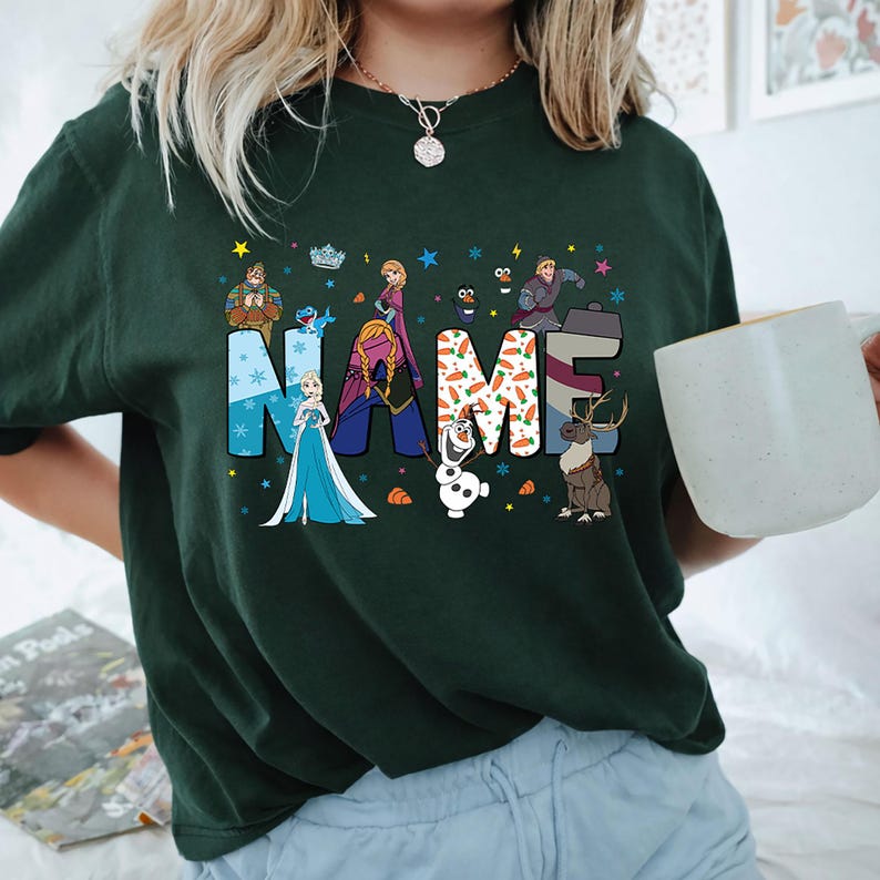 Personalized Frozen Inspired Name T-Shirt: Elsa, Olaf, Sven Characters image 5