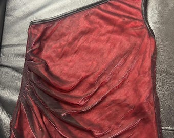Vintage Y2K 2001 One Shoulder Red Shiny Top Made In Uk Size 10/ Small