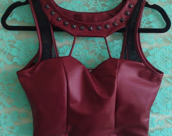 Studded Crop Top Tank Burgundy Faux Leather Black Silver Etsy