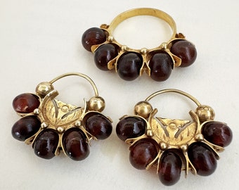 Vintage 12K Gold Pawikan Criolla Earrings and Ring (Size 7) Set