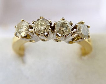 Vintage Two-Toned 14K Gold 4 Diamond Ring (Size 6.5)