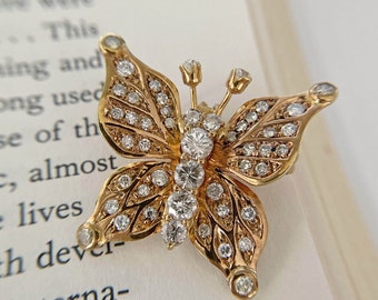 Vintage 14K Gold Butterfly Diamond Pendant and Brooch
