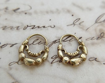 Small Antique Criolla Earrings in Silver Gold-Plated Finish from the Philippines