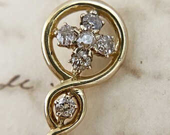 Antique 10K Gold Alfiler Pin or Brooch with Old Cut Diamonds from the Philippines