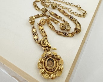 Antique 18K Gold Relicario on 12K Gold Alfajor Chain from the Philippines