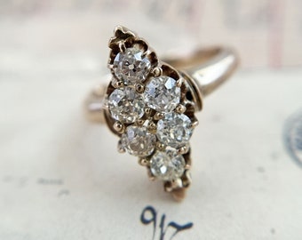 Antique 10K Gold Lanzadera Ring with Old European Cut Diamonds from the Philippines (Size 4)