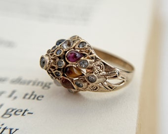 Vintage 8K Gold Multi Gemstone Princess Ring (Size 5.5)