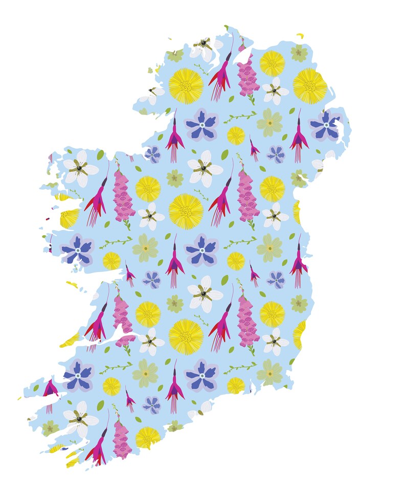 Downloadable Map of Irish Wildflowers Ireland Map With Etsy