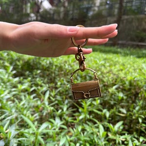 Vintage Brass Mini Purse Keychain, Luxury Designer Bag Charm Gift for Her
