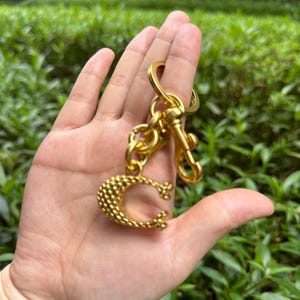 Luxury Vintage Gold Python Bag Charm Keychain Letter C Gift for Women