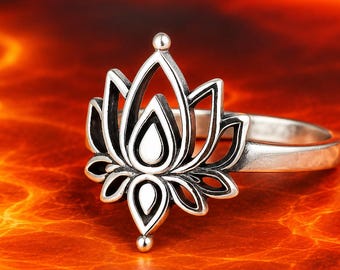 Lotus Shape Silver Ring | 925 Sterling Silver Lotus Flower Ring | Floral Boho Ring | Spiritual Jewelry | Handmade Statement Ring