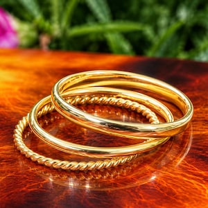 Solid 14k Gold Stacking Rings – Set of 3 Textured Minimalist Bands
