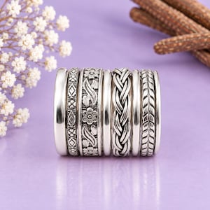 925 Sterling Silver Ring Set, 8 Piece Stacking Rings, Silver Stackable Rings, Floral Boho Ring Set, Women Gift, Handmade Silver Jewelry
