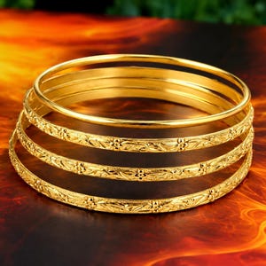Gold Flower  Bangle Set for Women | Minimalist Gold Stackable Bangles | Elegant Bridal Jewelry Set | Traditional Indian Bangles |