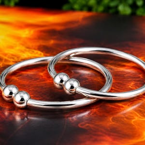Set of 2 Silver Ball Bangles | Sterling Silver Bracelet Set | Minimalist Stackable Ball Cuff Bangles | Handmade Jewelry Gift for Her