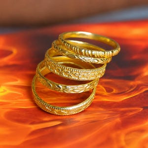 Solid 14k Gold Stacking Rings – Set of 5 Textured Minimalist Bands