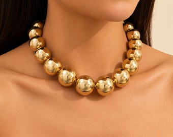 Chunky Gold Ball Bead Statement Ketting Vrouwen Oversized Kralen Choker Vet Gouden Choker Bruids Sieraden Cadeau Dikke Kralenketting