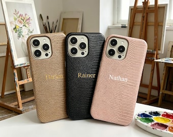 Funda rígida con diseño personalizado de estampado de lagarto y sistema de disipación de calor, diseñada específicamente para los modelos iPhone 16/17.