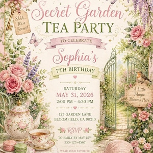 Secret Garden Tea Party Invitation for Sophia's 7th Birthday
