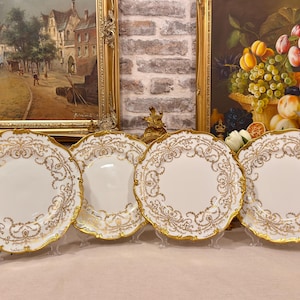 Vintage Coalport "Anniversary" Dinner Plates Set of 4, Ornate Gold Gilt Border
