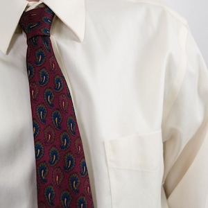 Vintage 00s Silk Burgundy Red Paisley Tie With Blue and Olive / Vintage Italian Accessories / Hand Printed In Italy / Made in USA