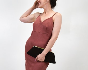 suede pink dress Suede Draped Lace Maxi Dress in Pink