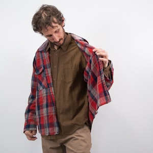 Vintage 80s / Men&#39;s Wool & Acrylic Flannel Shirt Jacket by Fieldmaster / 80s Lumberjack Shirt Jacket / Gift for Boyfriend / Size XL