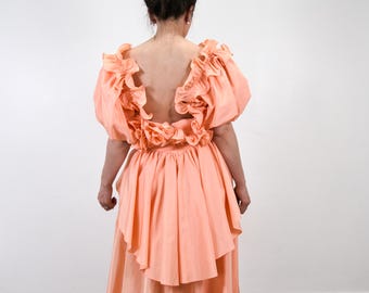 peach bridesmaid dresses 80s Vintage 70s/80s coral lace bridesmaids dress (S) Holy Thrift