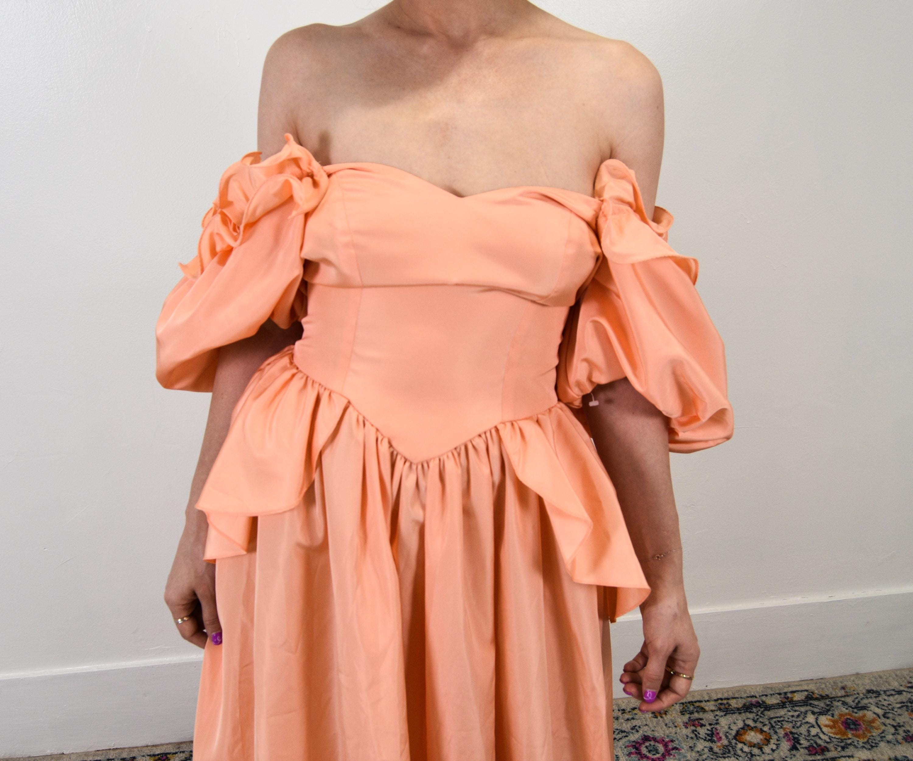peach bridesmaid dresses 80s Vintage 80's House of Bianchi Peach/Pink Prom/Bridesmaid dress
