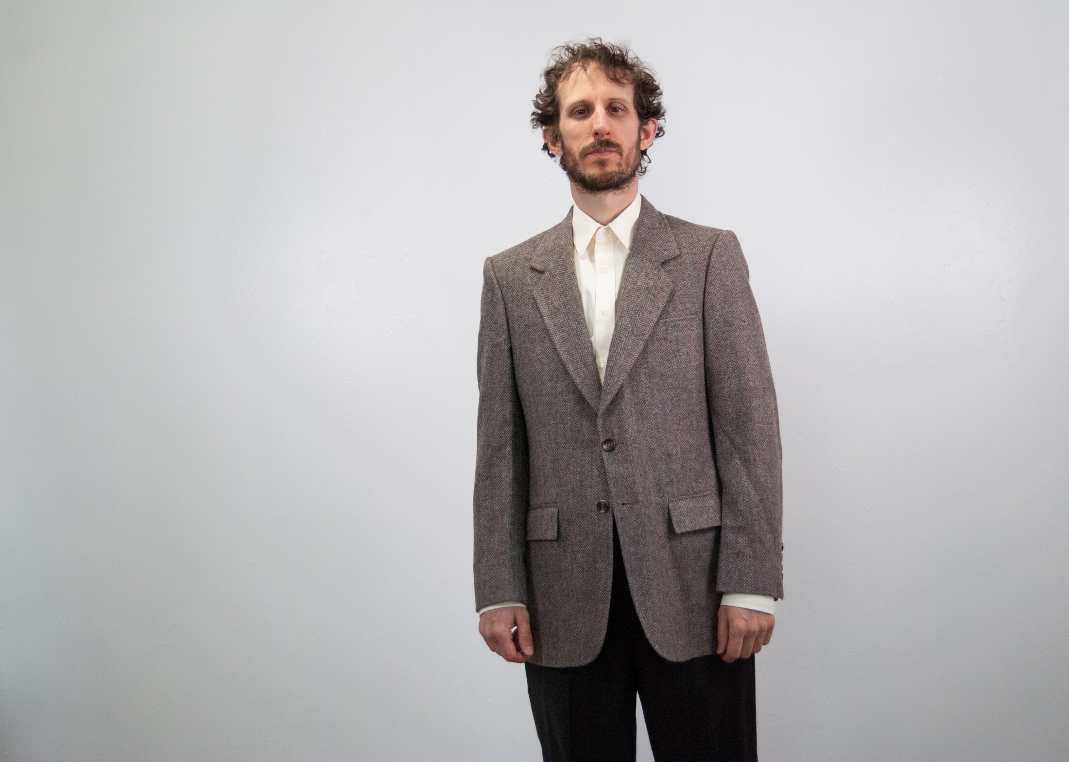 Vintage Wool Tweed Sport Coat - 1980s Herringbone Blazer Size 38R