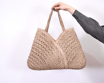 Vintage 1970s Sirocco Italian Straw Handbag: Taupe Beach Bag