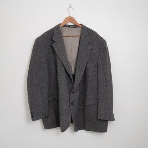 Vintage 1980s Men&#39;s Professors Jacket / Tweed Feel Gray Lambswool Sportcoat / Small Shop Men&#39;s Blue and Gray Sportscoat / 58&quot; Chest