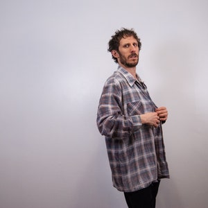 Vintage 80s Men&#39;s Faded Checked Flannel Shirt / Brown Flannel Shirt / 18&quot; collar / Size XL