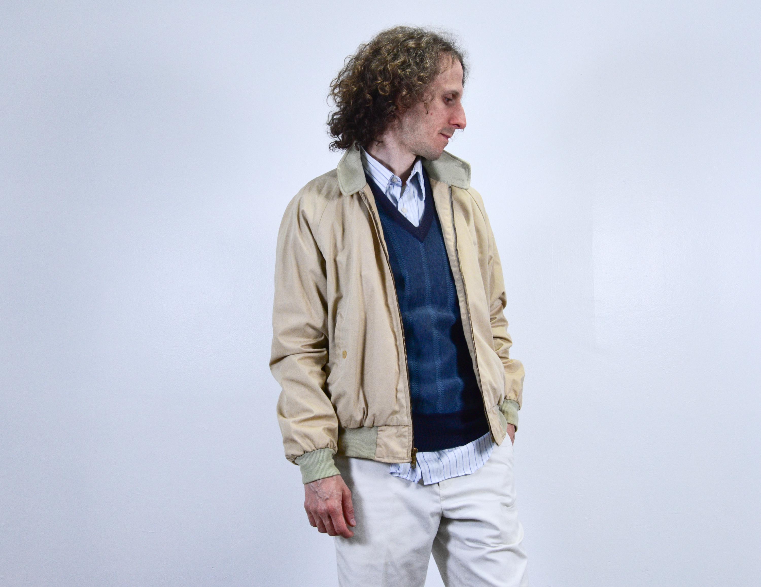Vintage 70s Harrington Jacket: Khaki Stone Flannel Lined Spring 