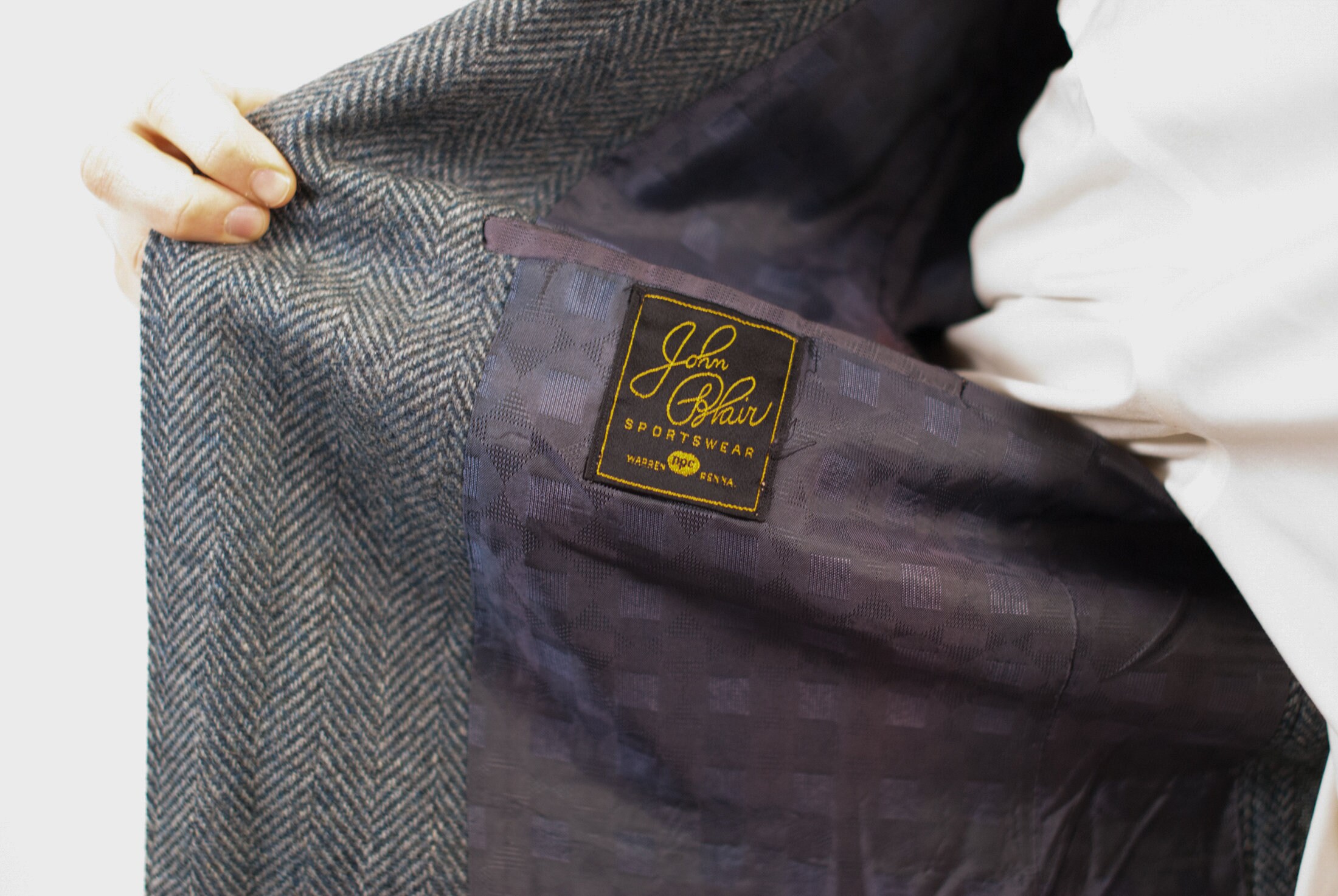 Vintage 80s Herringbone Tweed Sport Coat - Marine Blue Wool Blend