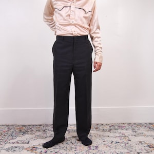 Vintage 80s Men&#39;s Navy Blue Cotton-Feel Dress Slacks / Made in USA/ Size 37 M