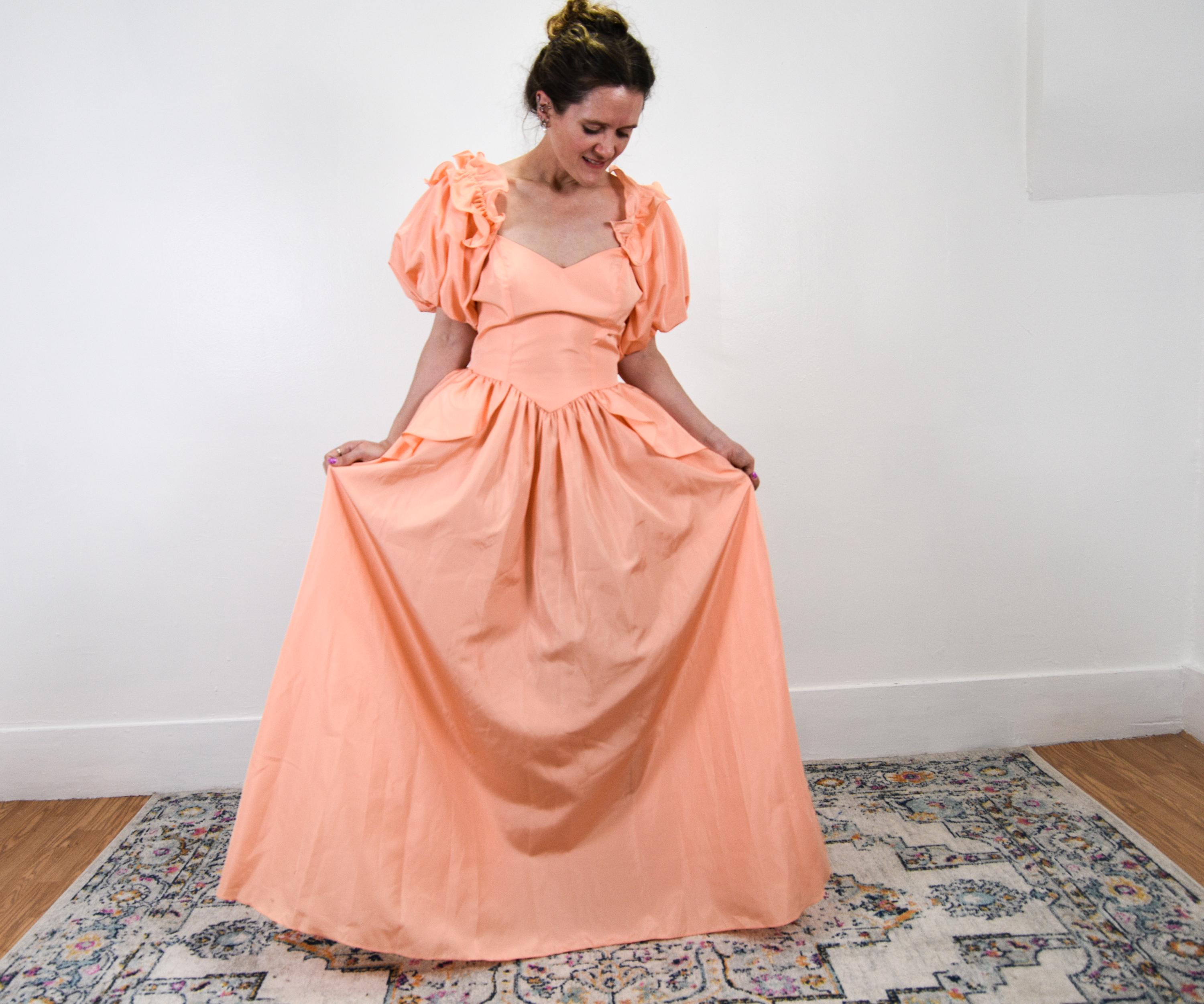Vintage 80s Peach Bridesmaid Dress, Ruffled Formal Gown, Size S Vintage 80s Peach Bridesmaid Dress, Ruffled Formal Gown, Size S