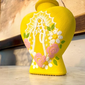 Yelllow Virgin Mary  heart vase