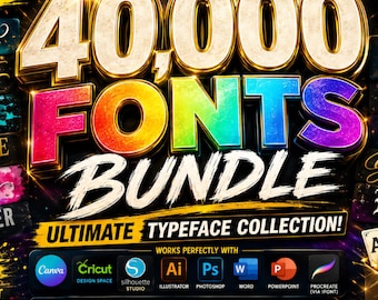40000+ Fonts Bundle TTF, Commercial Use Fonts, Cricut Fonts Pack, Canva Script Typeface, Creative Designers, Home Use, Photoshop