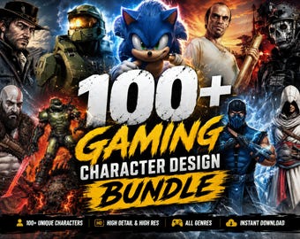 100+ Video Game Character Halftone PNG Bundle | Gaming DTF DTG T-Shirt Designs | Black Garment Prints | Full Commercial Use